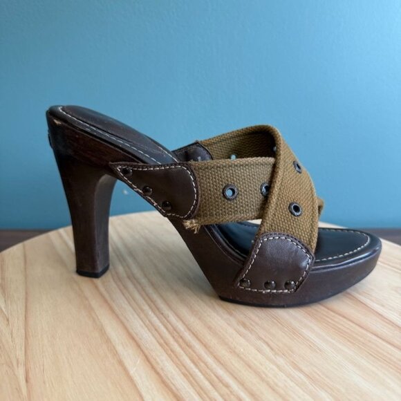 Vintage Womens Harley-Davidson 9 Platform Sandals Open Toe High Heel Olive Green - Picture 6 of 15